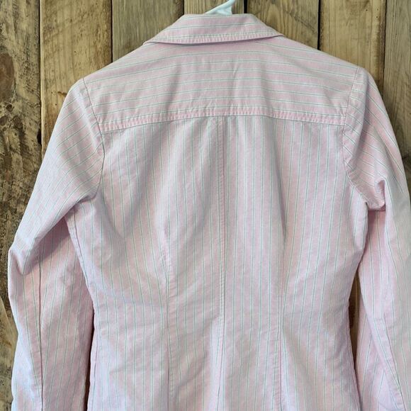 Shep & Ian Ruffled Button Down Pink Striped Shirt Size 2 - Picture 8 of 10